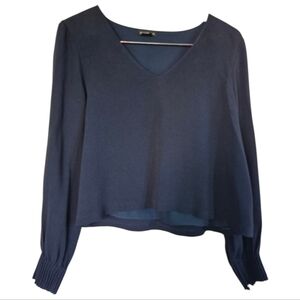 Club Monaco Navy Boxy Lined Pull On Blouse V Neck Medium